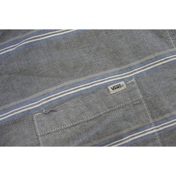 Vans Button Up Dress Shirt Skateboard Long Sleeve Gray Striped Mens Size 2XL XXL - Picture 6 of 8